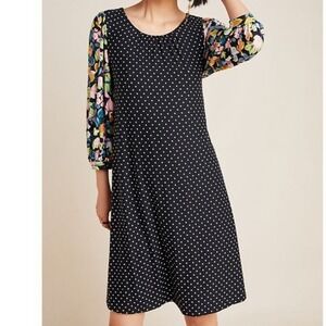 Maeve Anthropologie‎ Dress Medium Black Floral Print Sawyer Balloon Dress